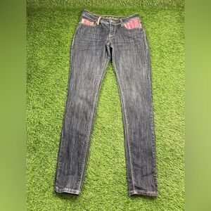 Coogi Jeans Womens 5/6 Dark Wash Slim Straight Denim Pink Woven Pockets Y2K